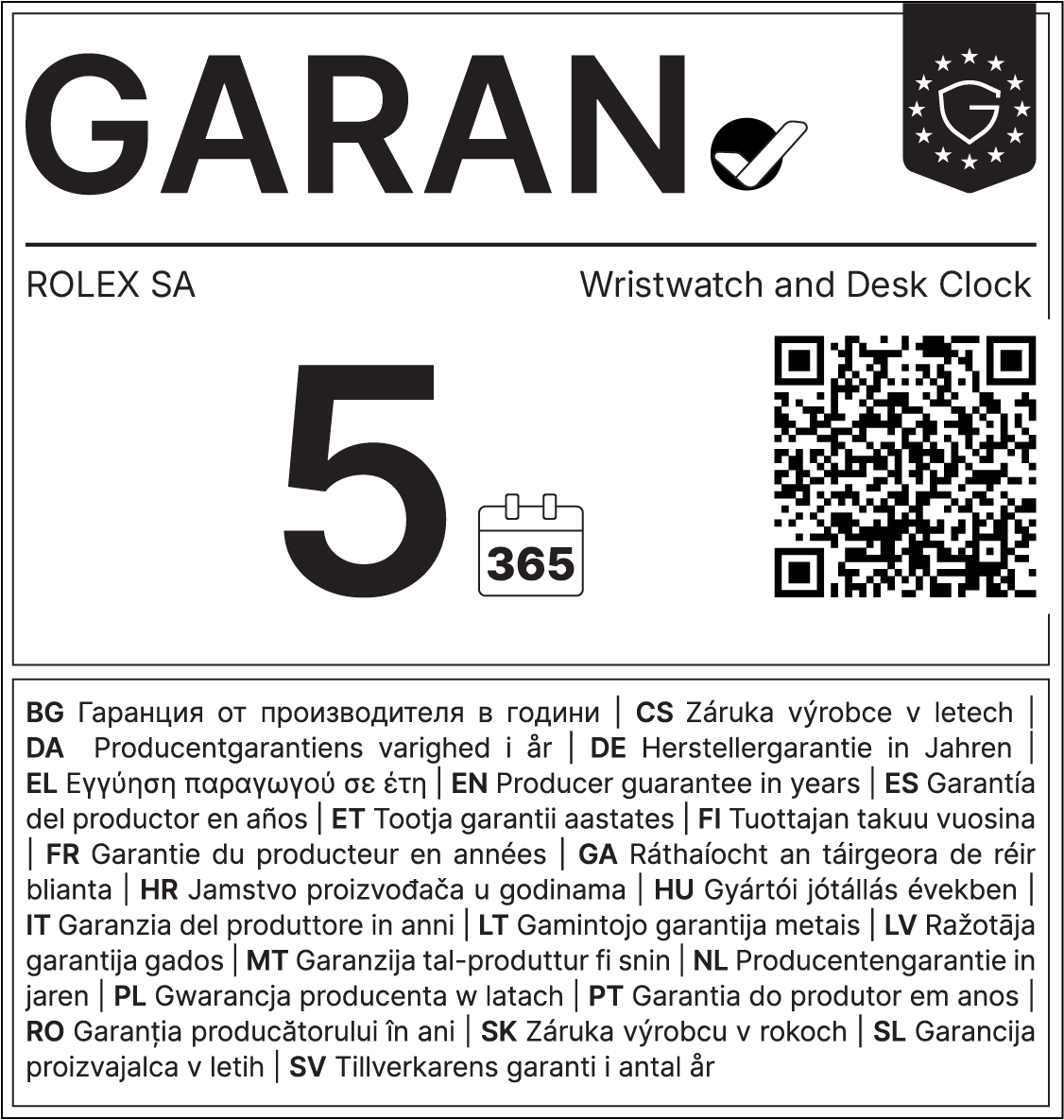 TUDOR Garantie